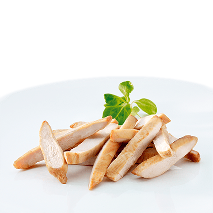 Cooked chicken breast strips